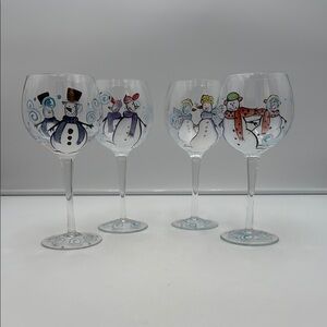 Hand Crafted Snowman Wine Glass Set - of four Multicolor